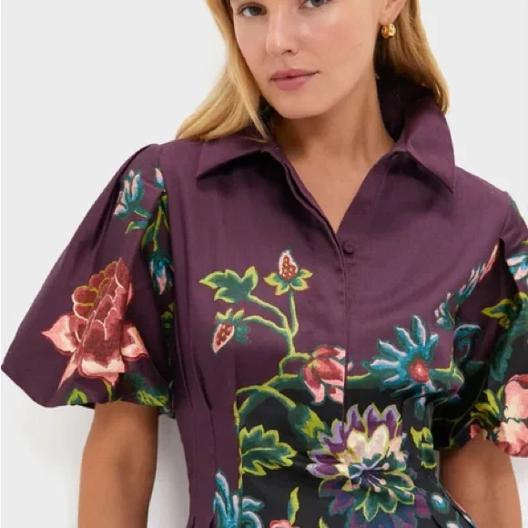 Tuckernuck Midnight Moonflower Delaney Dress Floral Purple Collared Midi Small - Picture 7 of 15